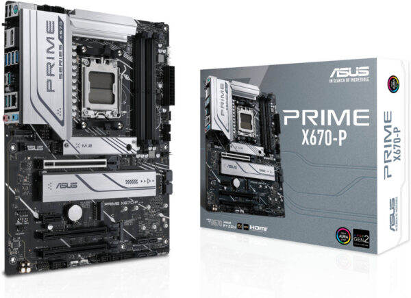 Asus Prime X670-P ATX DDR5 Motherboard, AMD Socket AM5, X670 Chipset, 4x DIMM Max 128GB Memory, Realtek 2.5Gb Ethernet, V-M.2 Slot Only, PCIe 4.0 x16 Slot, M.2 (90MB1BU0-M0EAY0)