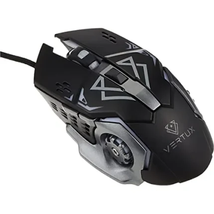 Vertux Gaming Mouse Wired High Performance 3200 DPI 6 Buttons LED Light USB Mouse with Precision Tracking Anti-Slip Rubber Scroller Button for Windows, Mac, Linux, Drago -Black