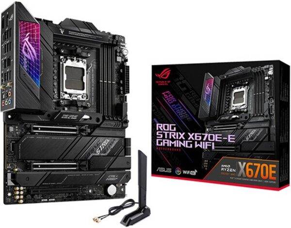 ASUS ROG STRIX X670E-E GAMING WIFI ATX Motherboard, AMD X670 Chipset, AM5 Socket, Intel 2.5 Gb Ethernet, 4xDual Channel DDR5-6400, 128GB Max Memory, 4xSATA 6Gb/s, PCIe 5.0, HDMI/DP (90MB1BR0-M0EAY0)